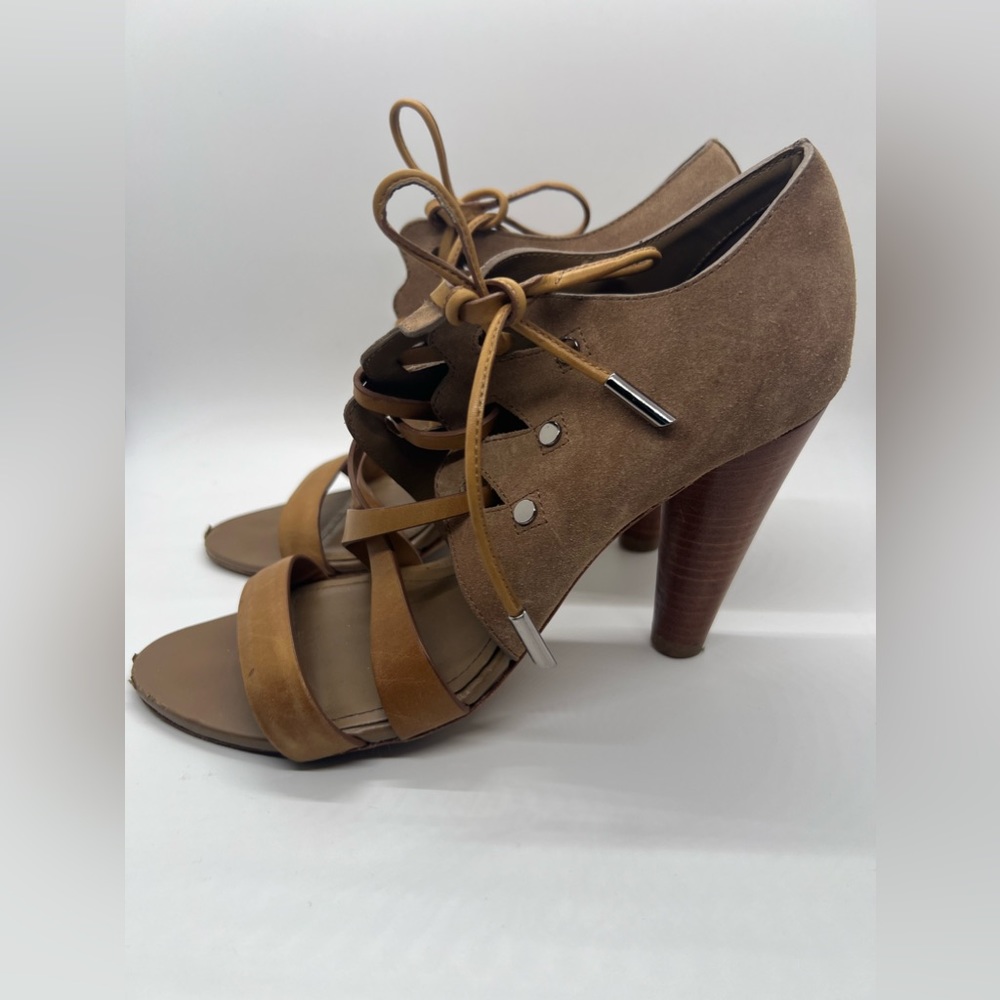 TOD’S‎ Strappy Brown Suede Leather Heels Sz 37.5 7.5 Designer Classy - Picture 3 of 8